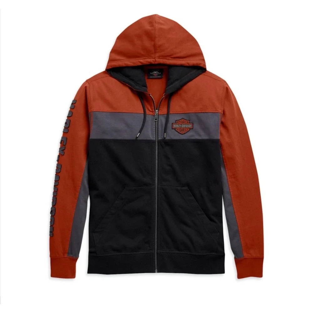 Harley Davidson Mens Copperblock Spell Out Patch Color Block Full Zip Hoodie 2XL